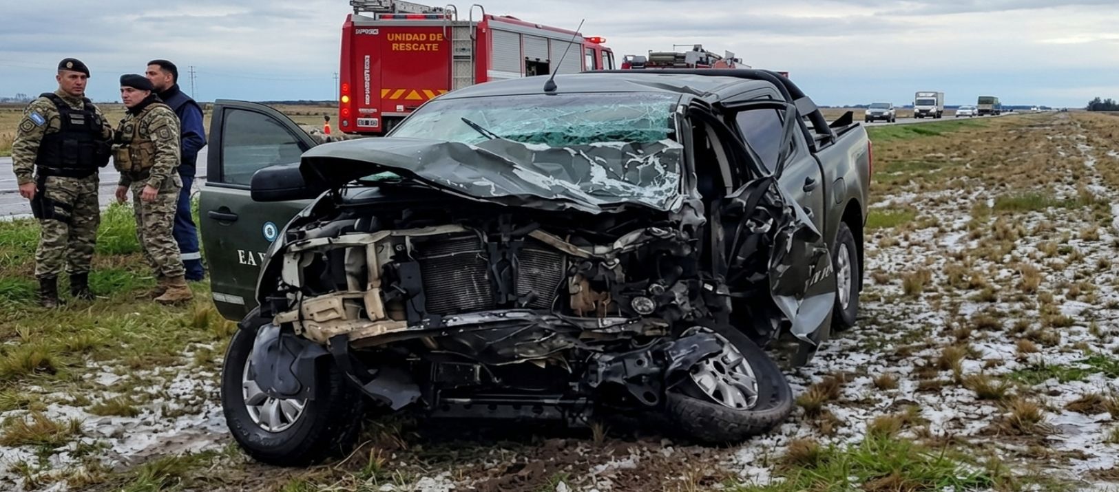 Imagen de la noticia: Choque frontal en la ruta 33 entre una camioneta del Ejército y un camión