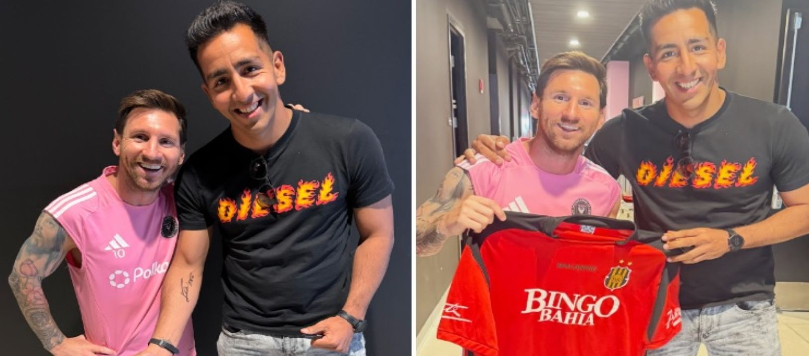 Imagen de la noticia: Matías Ibáñez conoció a Lionel Messi y le regaló una camiseta de Olimpo